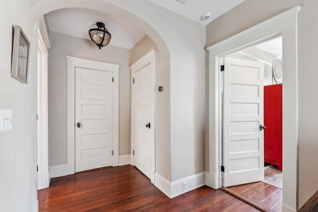 hall featuring dark hardwood / wood-style floors