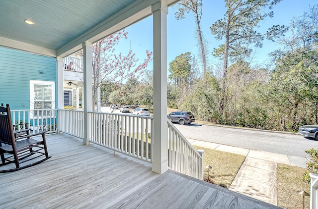 wooden terrace with covered porch