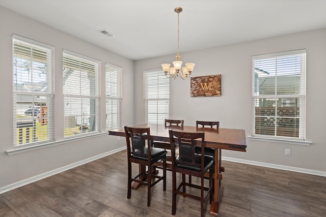 dining room with a wealth of natural light and dark hardwood / wood-style floors