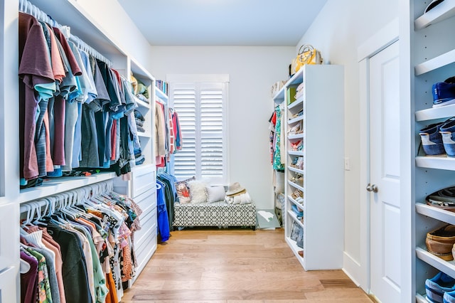 walk in closet featuring light wood-style floors