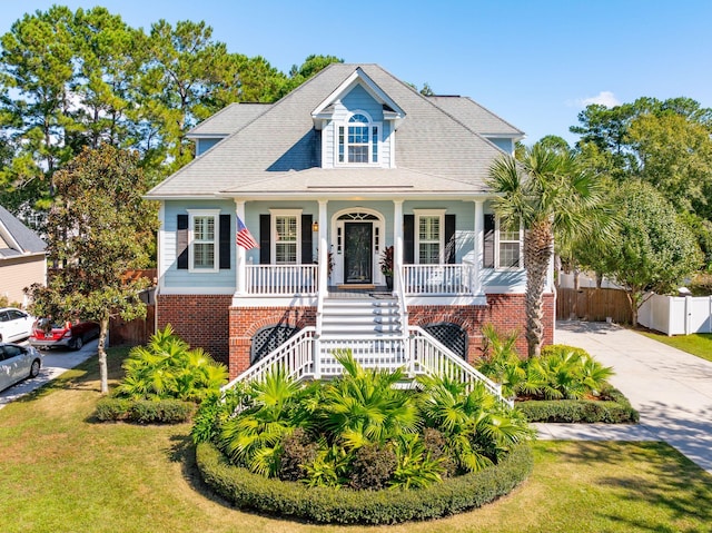 view of front facade with a front lawn and a porch