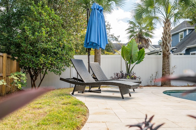 view of patio featuring a fenced in pool