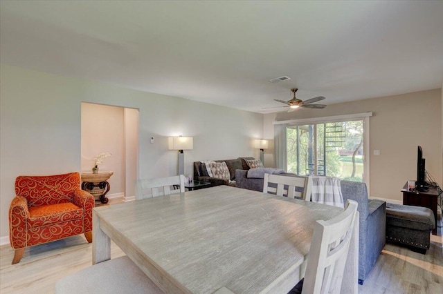 dining room featuring ceiling fan and hardwood / wood-style floors