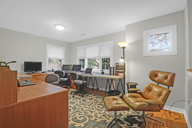 home office featuring hardwood / wood-style flooring