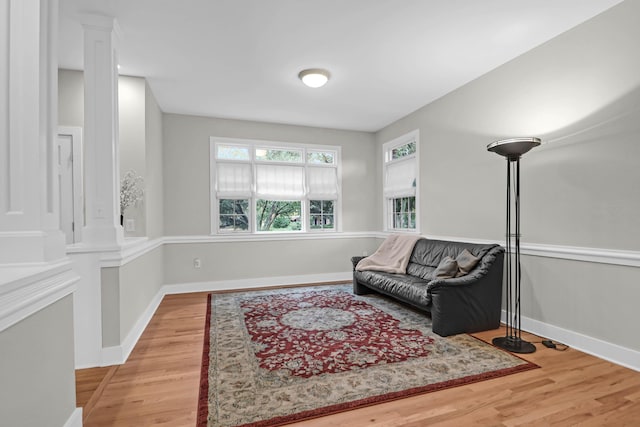 living area featuring light hardwood / wood-style flooring