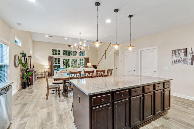 235 Club Gate, Bluffton, SC 29910 - kitchen with a chandelier, visible vents, baseboards, wood finish floors, and plenty of natural light