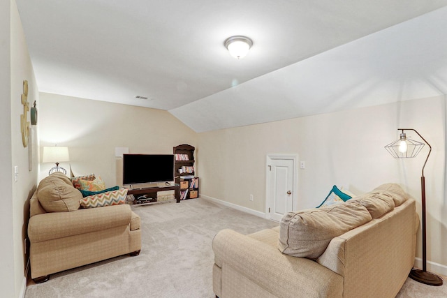 235 Club Gate, Bluffton, SC 29910 - living area with baseboards, visible vents, light carpet, and lofted ceiling