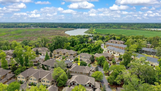 bird's eye view with a residential view and a water view