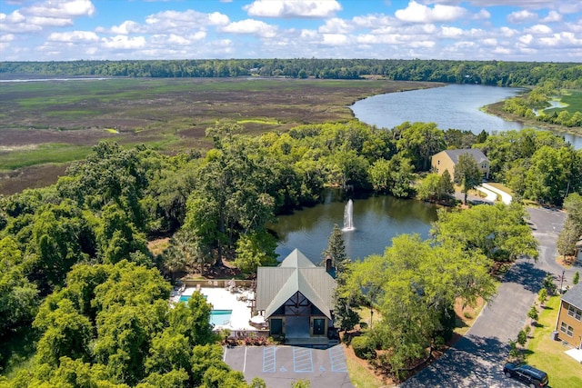 aerial view featuring a water view