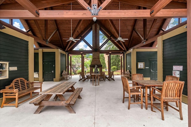view of patio / terrace with ceiling fan and outdoor dining area