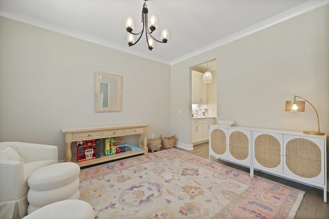 3705 Sandy Gate Ln, Mount Pleasant, SC 29466 - sitting room with light wood-type flooring, a chandelier, and ornamental molding