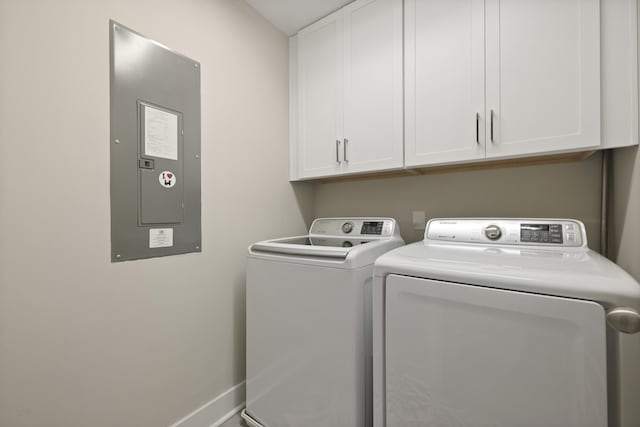 3705 Sandy Gate Ln, Mount Pleasant, SC 29466 - laundry room featuring electric panel, cabinet space, and washing machine and clothes dryer