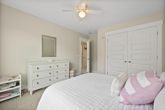 3705 Sandy Gate Ln, Mount Pleasant, SC 29466 - bedroom with light carpet, a closet, and ceiling fan