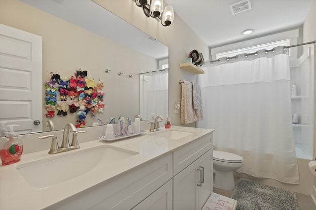 3705 Sandy Gate Ln, Mount Pleasant, SC 29466 - bathroom featuring double vanity, shower / tub combo with curtain, and tile patterned floors