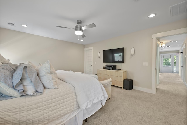 3705 Sandy Gate Ln, Mount Pleasant, SC 29466 - bedroom featuring light carpet, a ceiling fan, and recessed lighting