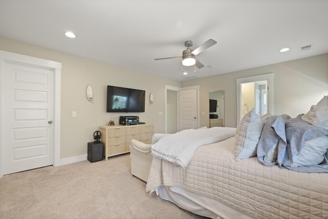 3705 Sandy Gate Ln, Mount Pleasant, SC 29466 - bedroom featuring light carpet, recessed lighting, ceiling fan, and ensuite bathroom