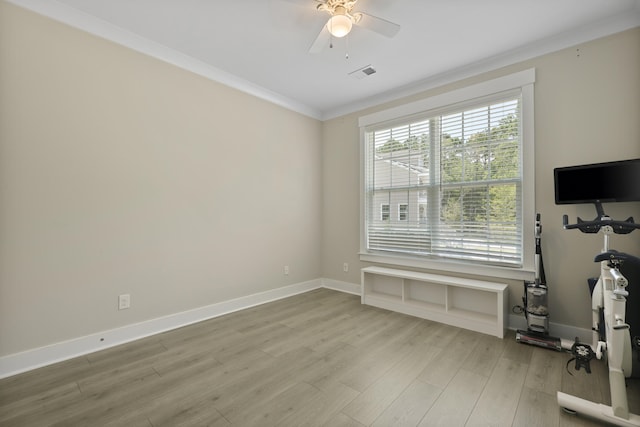 3705 Sandy Gate Ln, Mount Pleasant, SC 29466 - unfurnished room with light wood finished floors, a ceiling fan, and ornamental molding