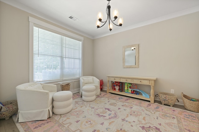 3705 Sandy Gate Ln, Mount Pleasant, SC 29466 - game room featuring a chandelier, plenty of natural light, crown molding, and wood finished floors