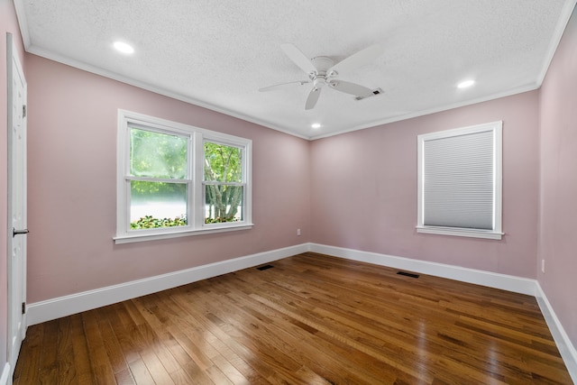 unfurnished room featuring ceiling fan, a textured ceiling, and wood-type flooring