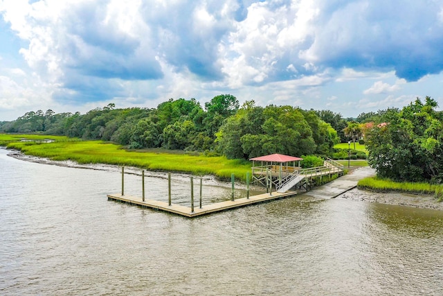 dock area with a water view