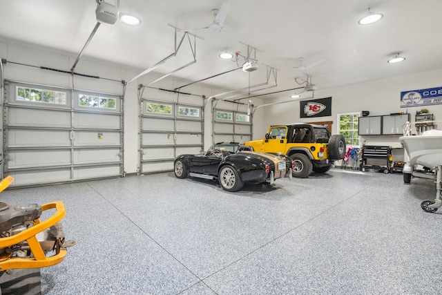 garage with a garage door opener