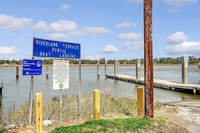 dock area with a water view