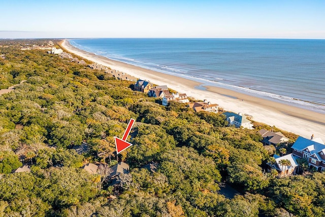 drone / aerial view with a view of the beach and a water view