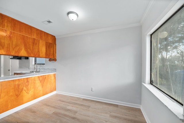 kitchen with visible vents, modern cabinets, a sink, light countertops, and a wealth of natural light