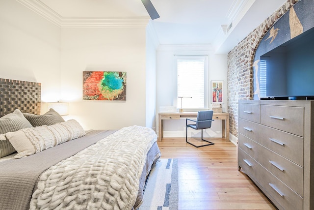 84 Bull St Unit F, Charleston, SC 29401 - bedroom with ornamental molding, light wood-type flooring, and a desk