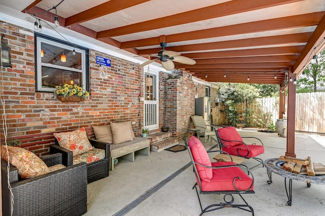 2506 Birkenhead Dr, Charleston, SC 29414 - view of patio featuring a ceiling fan, fence, and an outdoor living space