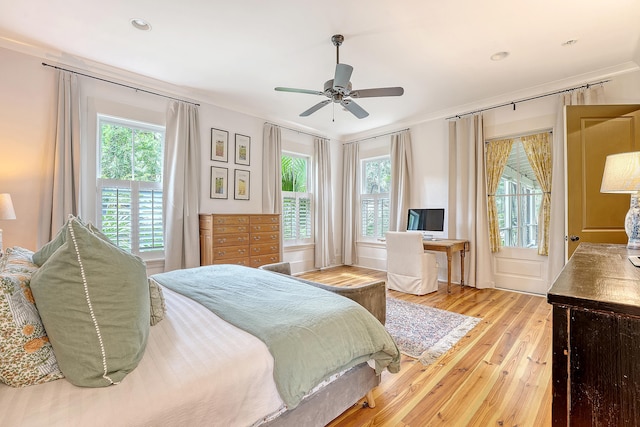 312 Hobcaw Dr, Mount Pleasant, SC 29464 - bedroom featuring multiple windows, light wood-style floors, and ceiling fan