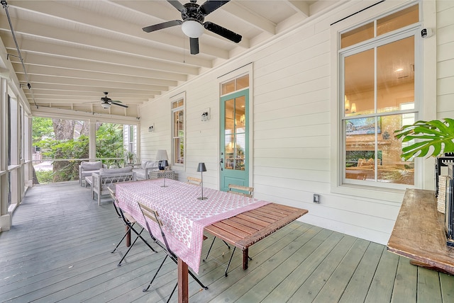 312 Hobcaw Dr, Mount Pleasant, SC 29464 - wooden terrace with ceiling fan and outdoor dining space