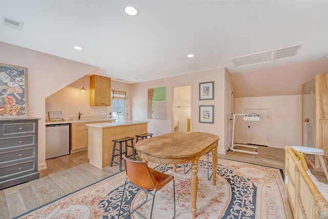 312 Hobcaw Dr, Mount Pleasant, SC 29464 - dining area with light wood finished floors, attic access, recessed lighting, and baseboards