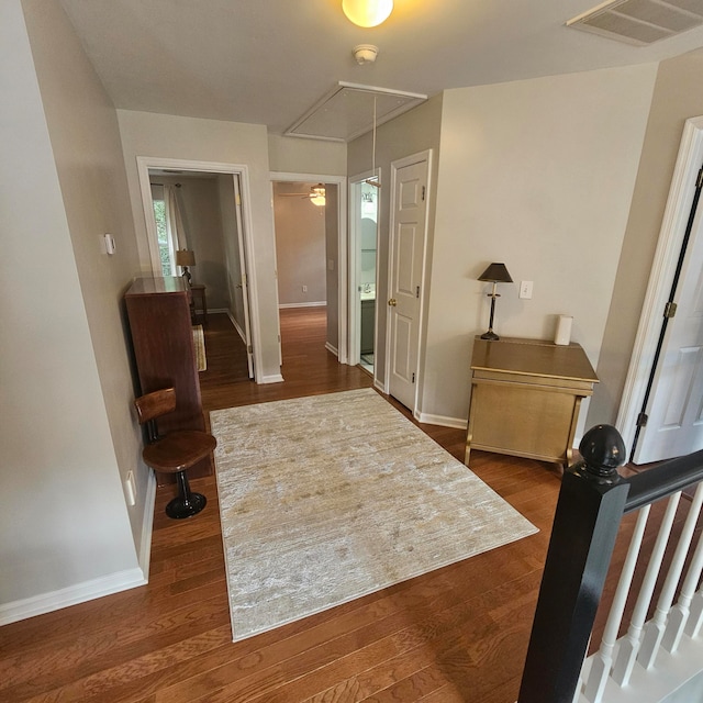 interior space with dark wood-type flooring