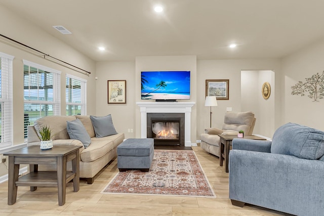 living room featuring light wood-type flooring