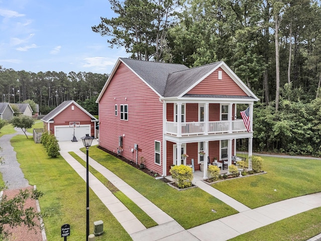 1576 Nautical Chart Dr, Charleston, SC 29414 - greek revival house with a porch, a garage, a balcony, an outbuilding, and a front yard