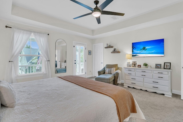 1576 Nautical Chart Dr, Charleston, SC 29414 - bedroom with light carpet, a raised ceiling, baseboards, and a ceiling fan