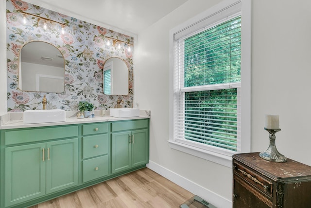 1576 Nautical Chart Dr, Charleston, SC 29414 - full bath with wallpapered walls, double vanity, baseboards, and wood finished floors