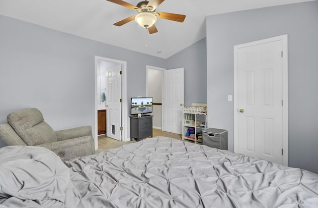 1005 Washitonia Way Unit B, Charleston, SC 29492 - bedroom featuring vaulted ceiling, light tile patterned floors, and a ceiling fan