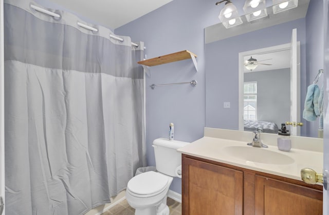 1005 Washitonia Way Unit B, Charleston, SC 29492 - ensuite bathroom with vanity, toilet, ceiling fan, and curtained shower