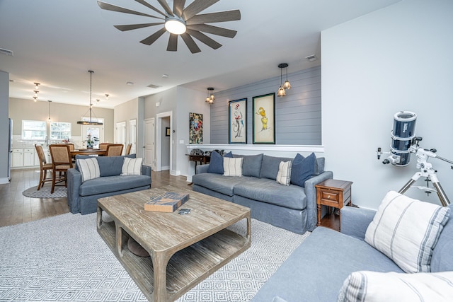 living room featuring light hardwood / wood-style flooring