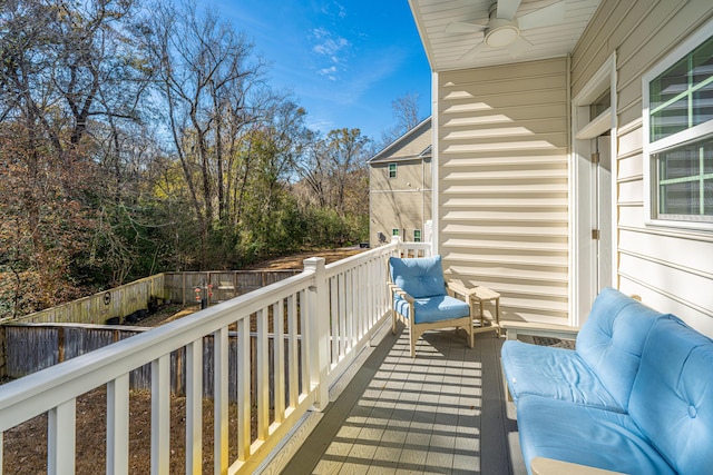 balcony with ceiling fan