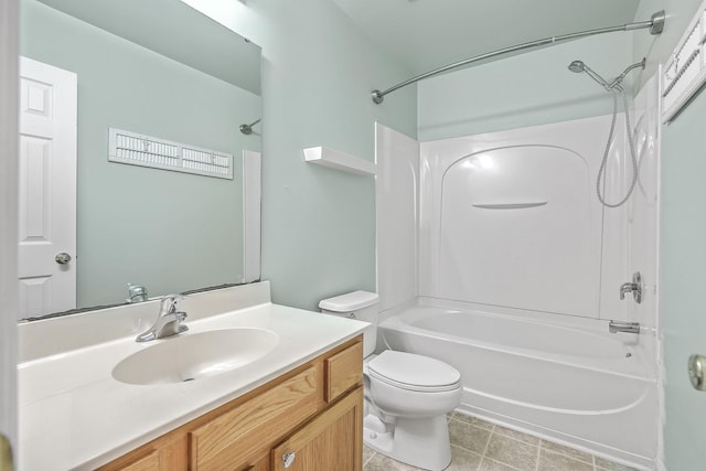 full bathroom featuring vanity,  shower combination, and toilet