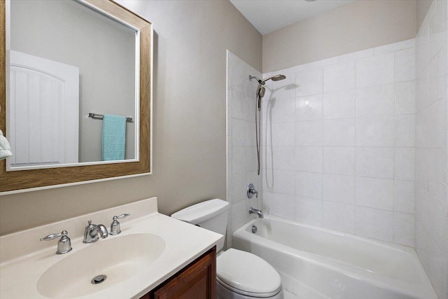 full bathroom with toilet, washtub / shower combination, and vanity