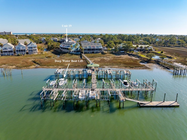 aerial view with a water view