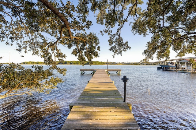 view of dock with a water view