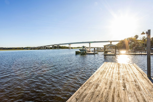 dock area with a water view