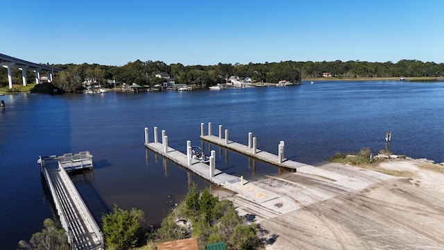 view of dock with a water view