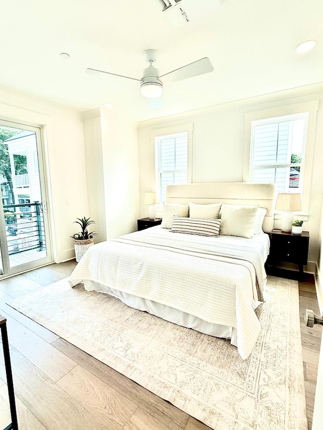 30 Nats Ct, Charleston, SC 29403 - bedroom with access to outside, light wood-type flooring, a ceiling fan, and recessed lighting