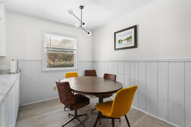 dining space featuring light hardwood / wood-style floors and a textured ceiling